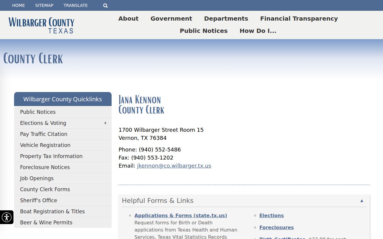 Wilbarger County warrant records, County Clerk records office