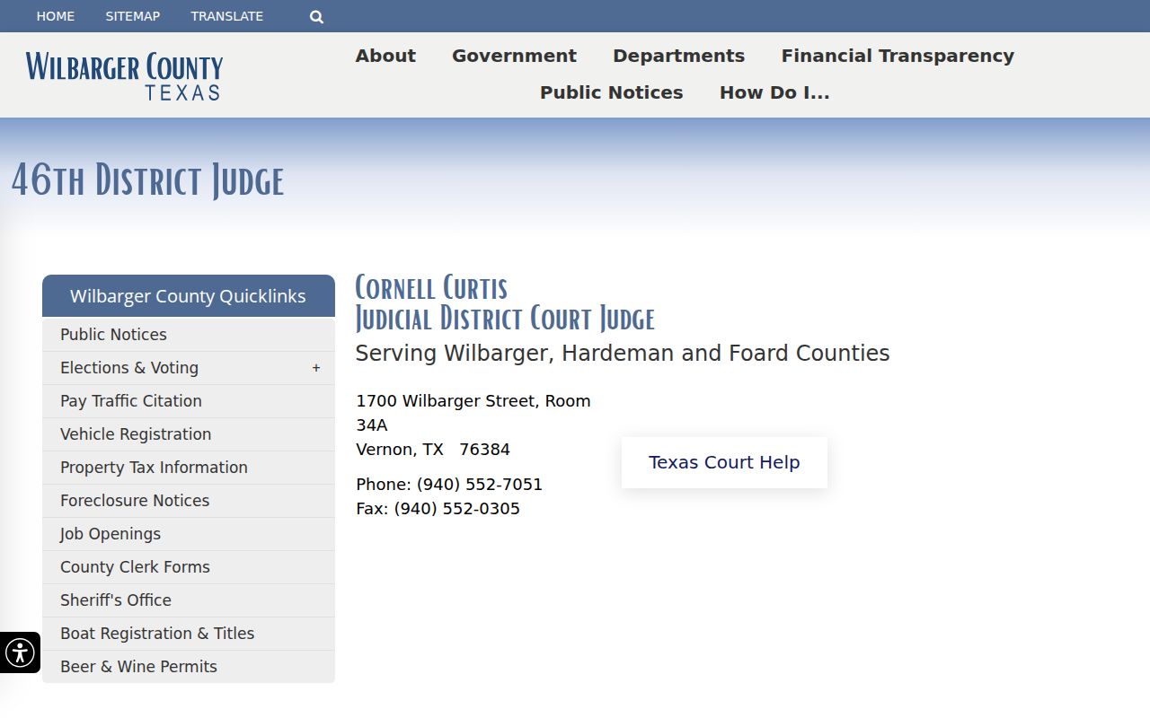 Wilbarger County arrest warrant records, 46th District Court judge page