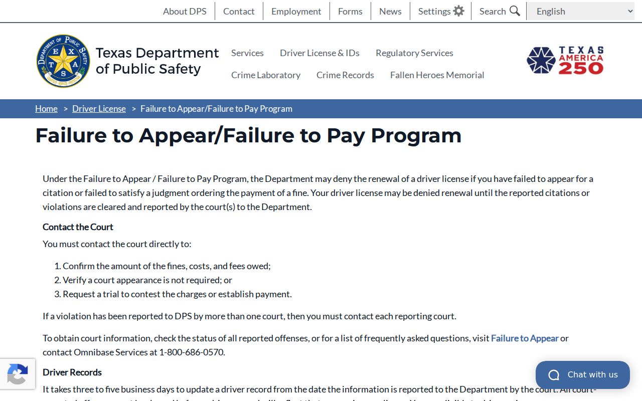 Wilbarger County traffic warrant records, Texas DPS FTA and FTP explanation
