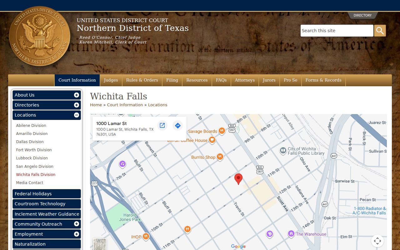 Wilbarger County most wanted and warrant records, federal Wichita Falls Division location